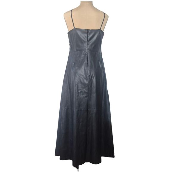 Banana Republic Factory Black Vegan Leather Midi Dress Gothic Formal Size 6 - Picture 3 of 5